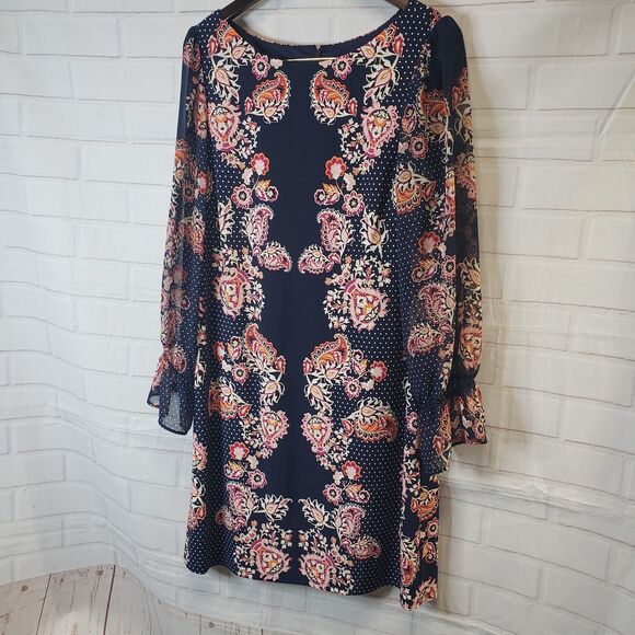 Vince Camuto Dresses & Skirts - Pretty Womens XL 14 Vince Camuto Navy Floral Midi Dress Boat Neck